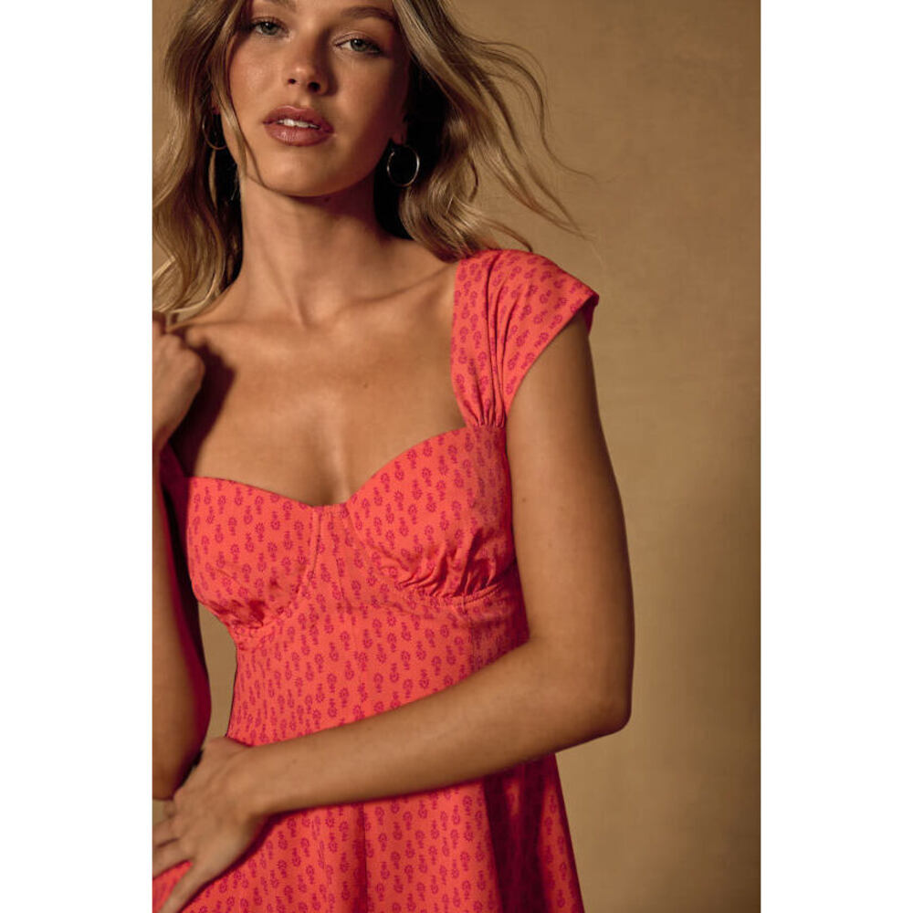 Lulus Filicia Coral Ditsy Floral Cap Sleeve Mini Dress Pink - Size L